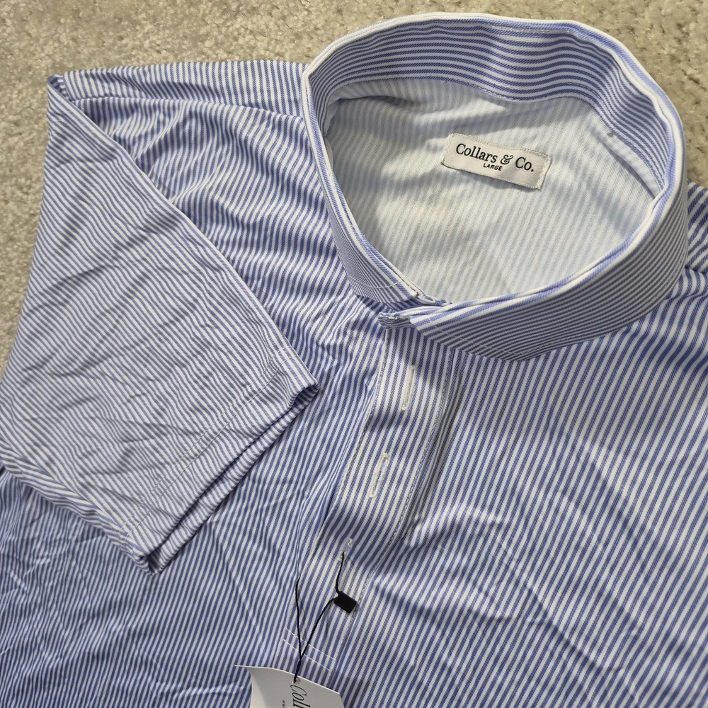 Collars and Co Dress Collar Polo Shirt Mens Large Purple Stripe Active Golf New